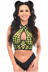 Lavish Black/Green Checker Mesh Underwire Cincher w/Built In Halter Top - Daisy Corsets