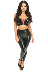 Lavish Black/Hot Pink Patent Lace - Up Short Bustier Top - Daisy Corsets
