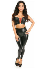 Lavish Black/Red Faux Leather Lace - Up Short Bustier Top - Daisy Corsets
