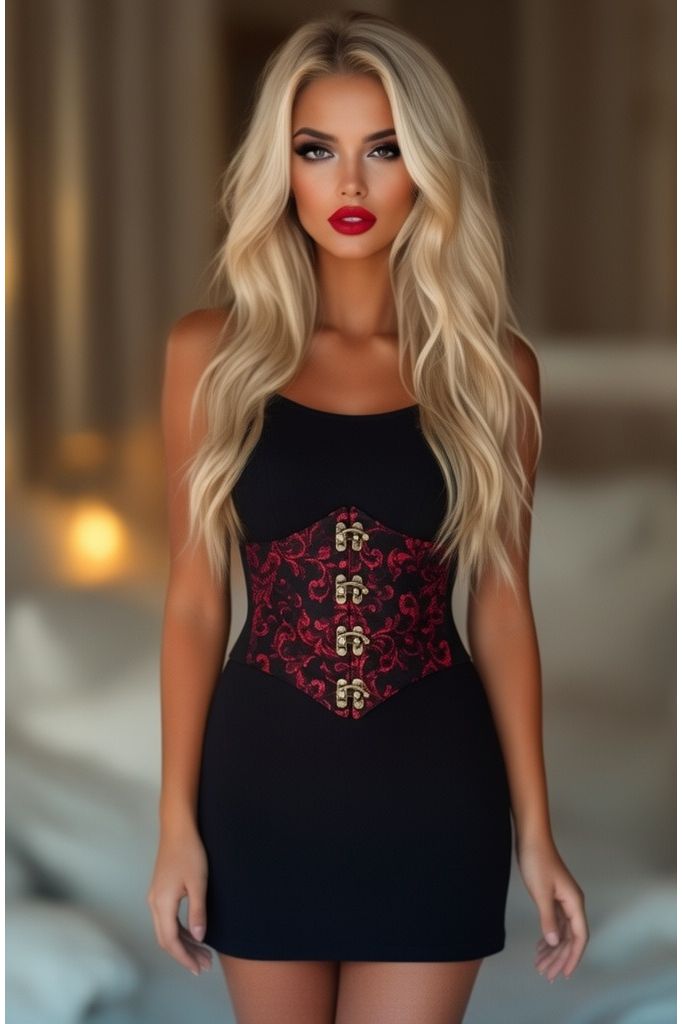 Daisy Corsets Lavish Black/Red Swirl Brocade Corset Belt Cincher w/Clasps