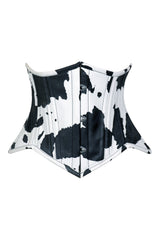 Daisy Corsets Lavish Black/White Cow Print Faux Leather Underbust Mini Cincher Corset Top