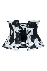 Daisy Corsets Lavish Black/White Cow Print Faux Leather Underbust Mini Cincher Corset Top