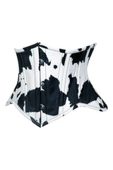 Daisy Corsets Lavish Black/White Cow Print Faux Leather Underbust Mini Cincher Corset Top