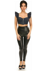 Lavish Blue Denim Underwire Bustier Top w/Removable Ruffle Sleeves - Daisy Corsets