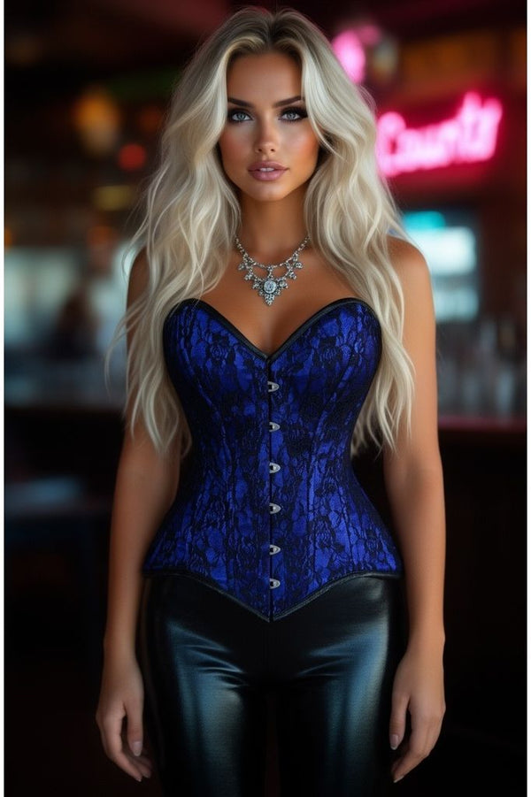 Daisy Corsets Lavish Blue/Black Lace Overbust Corset Sweetheart Neckline Busk Closure