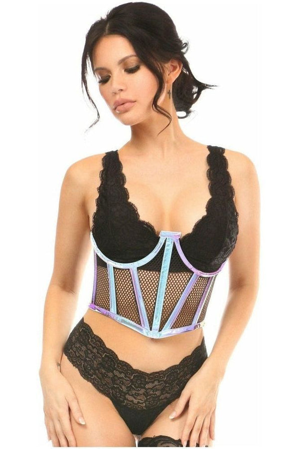 Daisy Corsets Lavish Blue/Purple Holo & Fishnet Underwire Waist Cincher Corset