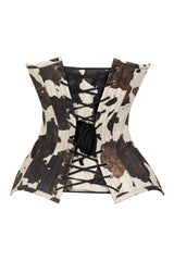 Daisy Corsets Lavish Brown/Cream Cow Print Faux Leather Overbust Corset Top