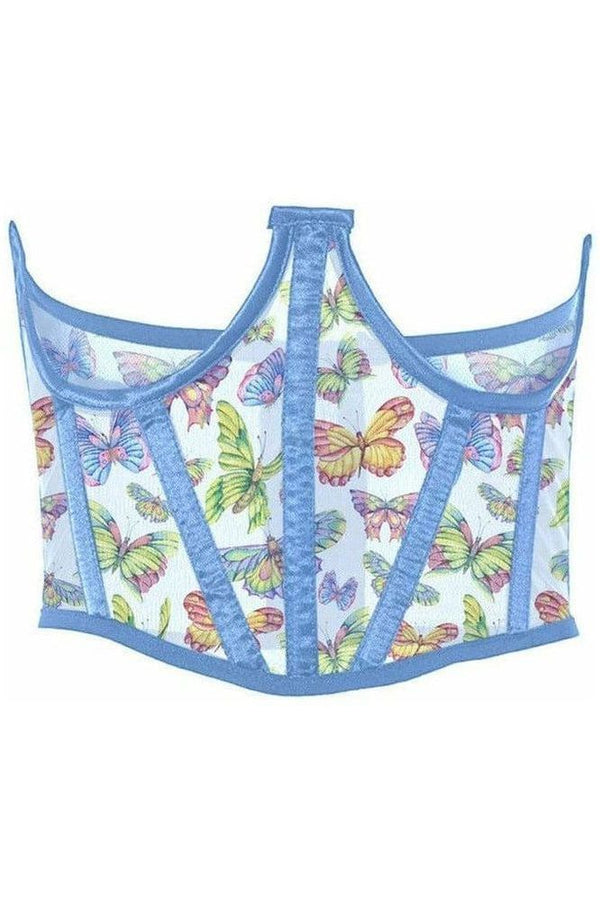 Daisy Corsets Lavish Butterfly Print Mesh Open Cup Waist Cincher