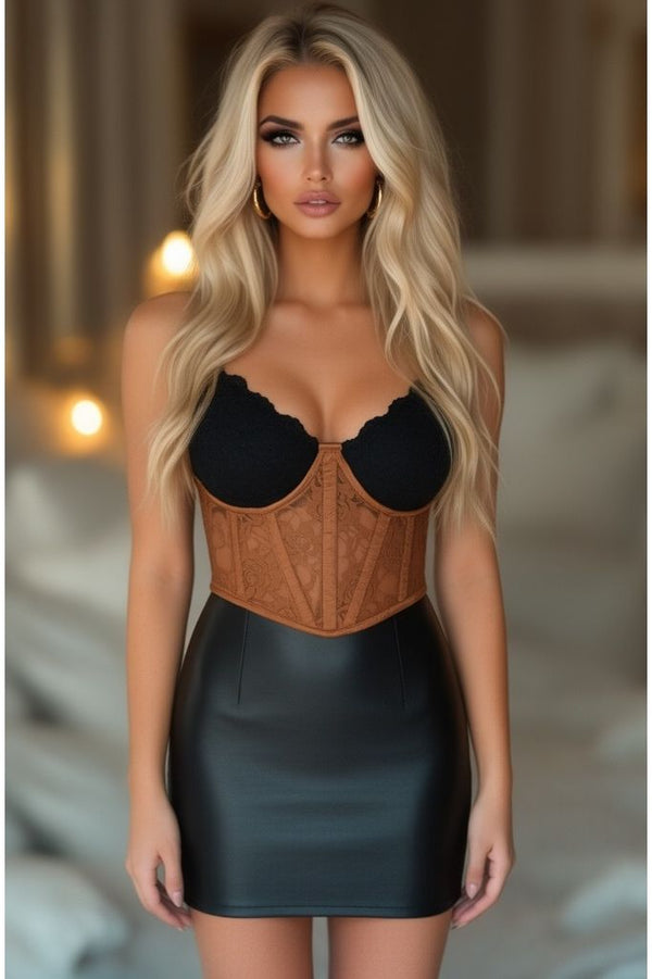 Daisy Corsets Lavish Caramel Sheer Lace Underwire Waist Cincher Corset