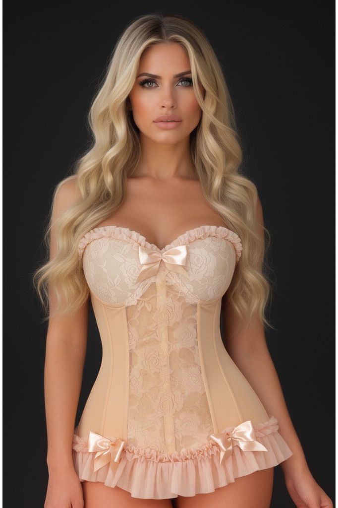 Daisy Corsets Lavish Champagne Lycra & Lace Hook & Eye Stretch Bustier Corset