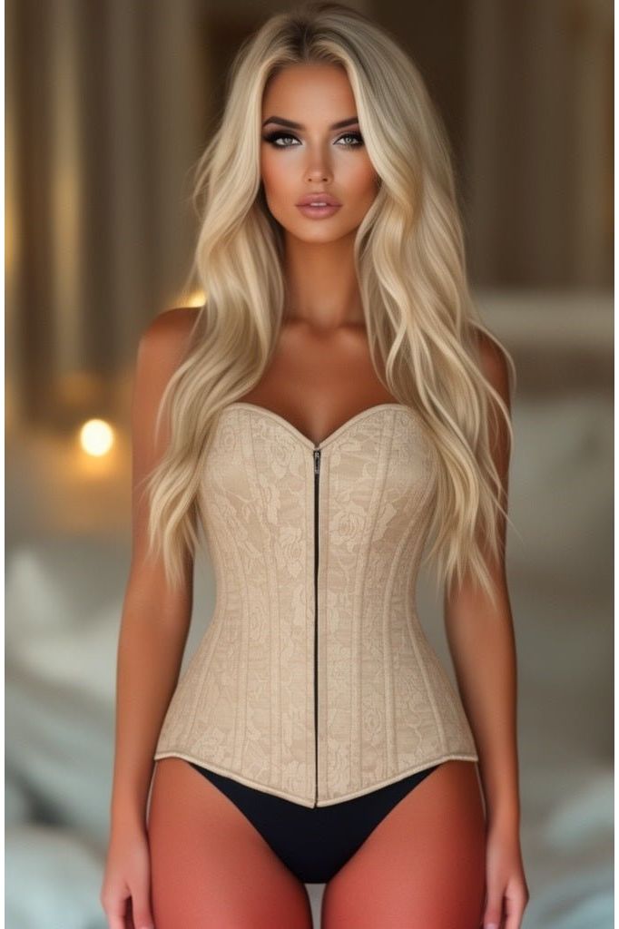 Daisy Corsets Lavish Dark Beige Lace Overbust Corset w/Zipper