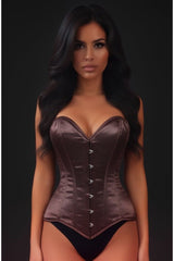 Daisy Corsets Lavish Dark Brown Satin Overbust Corset Sweetheart Neckline Busk Closure