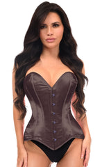 Daisy Corsets Lavish Dark Brown Satin Overbust Corset Sweetheart Neckline Busk Closure