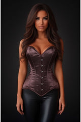 Daisy Corsets Lavish Dark Brown Satin Overbust Corset Sweetheart Neckline Busk Closure