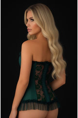 Daisy Corsets Lavish Dark Green Lycra & Lace Hook & Eye Stretch Bustier Corset