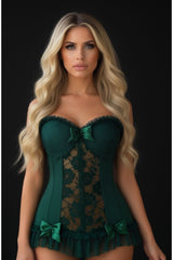Daisy Corsets Lavish Dark Green Lycra & Lace Hook & Eye Stretch Bustier Corset