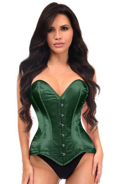 Daisy Corsets Lavish Dark Green Satin Overbust Corset Sweetheart Neckline Busk Closure
