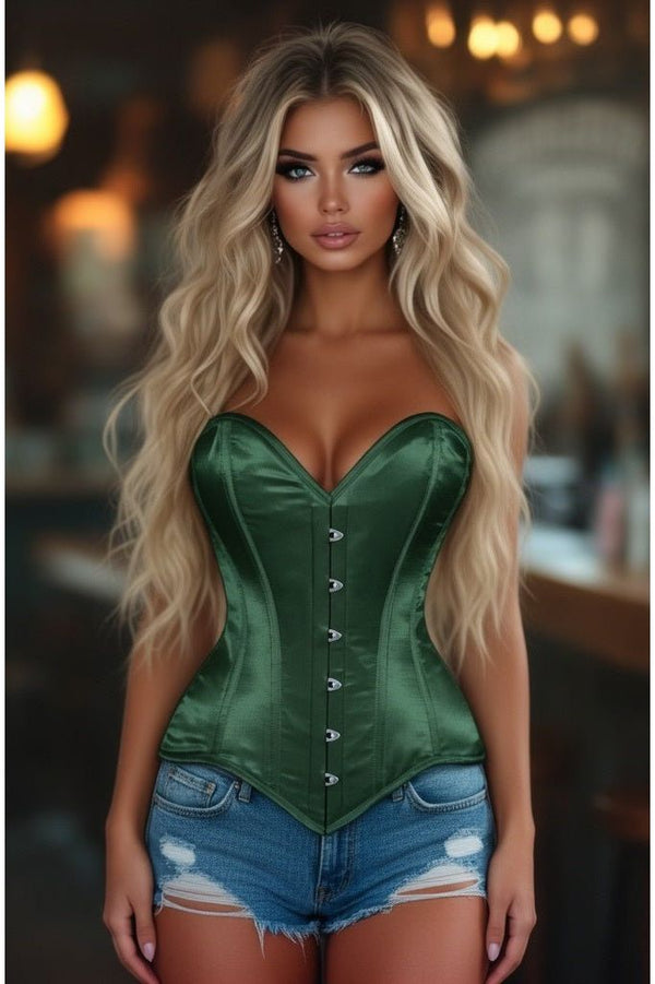 Daisy Corsets Lavish Dark Green Satin Overbust Corset Sweetheart Neckline Busk Closure
