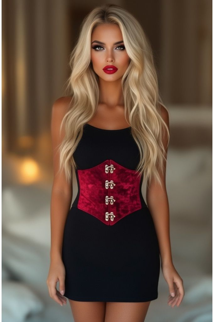 Daisy Corsets Lavish Dark Red Crushed Velvet Corset Belt Cincher w/Clasps