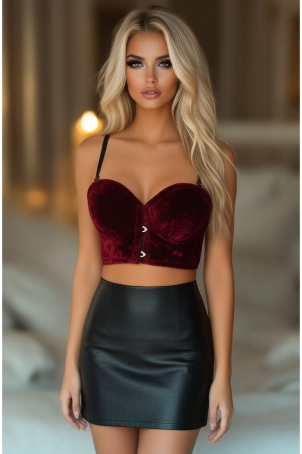 Daisy Corsets Lavish Dark Red Crushed Velvet Underwire Short Bustier