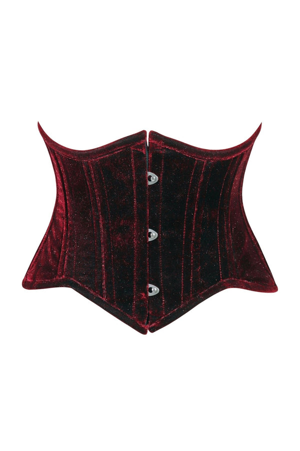 Daisy Corsets Lavish Dark Red Velvet Mini Cincher Underbust Corset Waist Cincher Busk Closure
