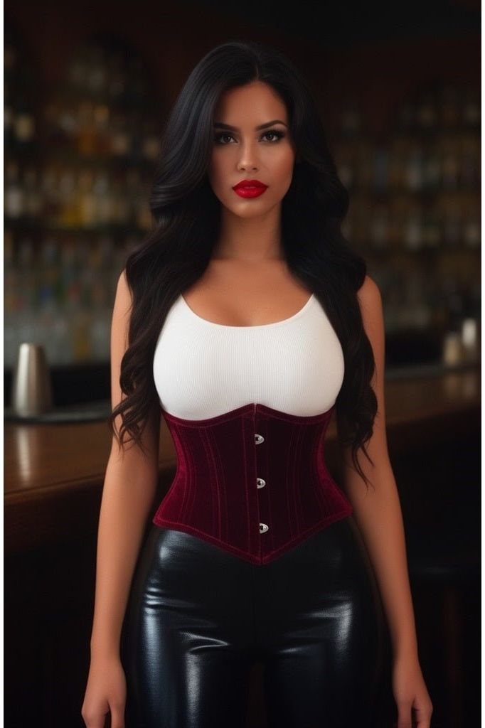 Daisy Corsets Lavish Dark Red Velvet Mini Cincher Underbust Corset Waist Cincher Busk Closure