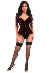 Daisy Corsets Lavish Dark Red Velvet Overbust Corset Sweetheart Neckline Busk Closure