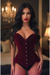 Daisy Corsets Lavish Dark Red Velvet Overbust Corset Sweetheart Neckline Busk Closure