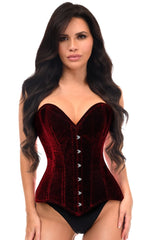 Daisy Corsets Lavish Dark Red Velvet Overbust Corset Sweetheart Neckline Busk Closure