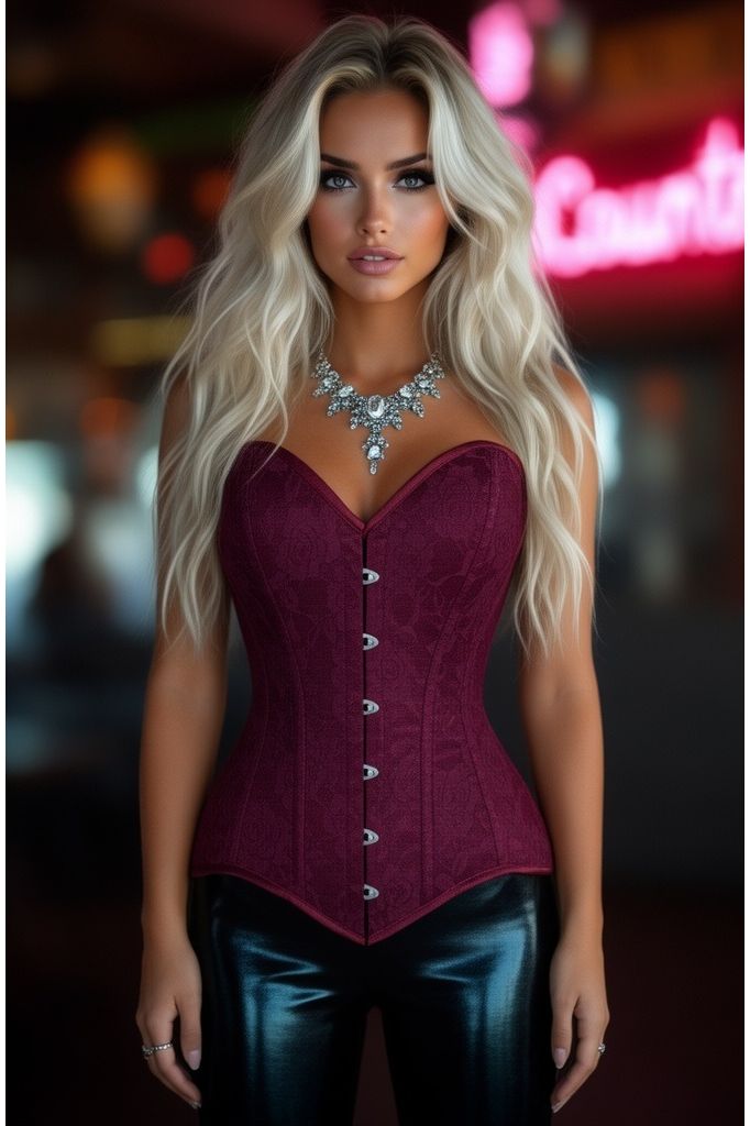 Daisy Corsets Lavish Dark Red Wine Lace Overbust Corset Sweetheart Neckline Busk Closure