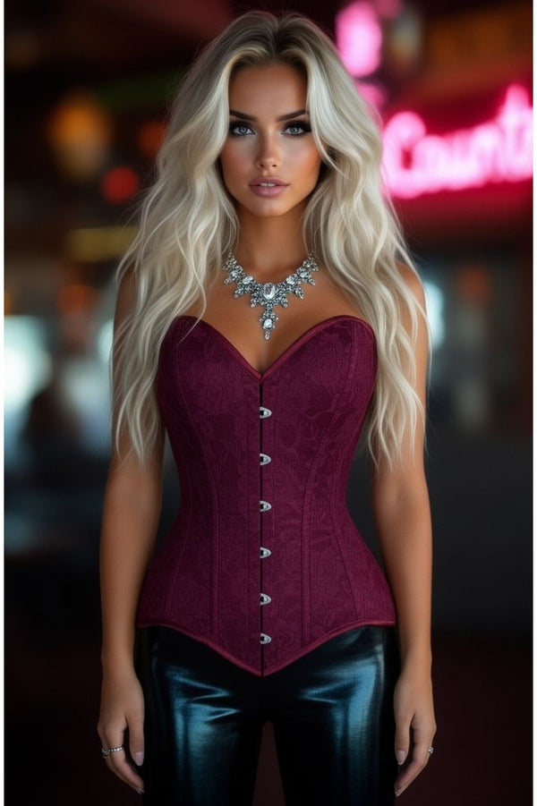 Daisy Corsets Lavish Dark Red Wine Lace Overbust Corset Sweetheart Neckline Busk Closure