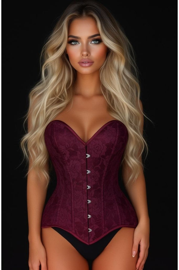 Daisy Corsets Lavish Dark Red Wine Lace Overbust Corset Sweetheart Neckline Busk Closure