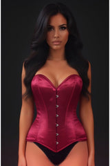 Daisy Corsets Lavish Dark Red Wine Satin Overbust Corset Sweetheart Neckline Busk Closure