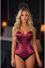 Daisy Corsets Lavish Dark Red Wine Satin Overbust Corset Sweetheart Neckline Busk Closure