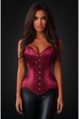 Daisy Corsets Lavish Dark Red Wine Satin Overbust Corset Sweetheart Neckline Busk Closure
