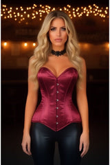 Daisy Corsets Lavish Dark Red Wine Satin Overbust Corset Sweetheart Neckline Busk Closure
