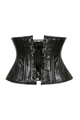 Lavish Double Boned Black Wet Look Faux Leather Curvy Cut Mini Cincher Underbust Corset - Daisy Corsets
