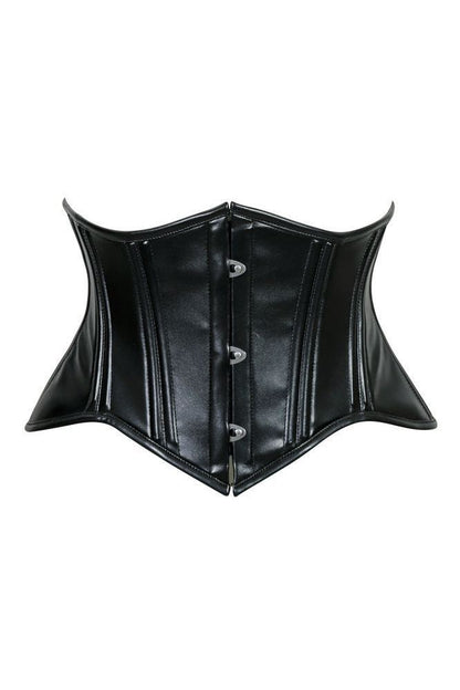 Lavish Double Boned Black Wet Look Faux Leather Curvy Cut Mini Cincher Underbust Corset - Daisy Corsets