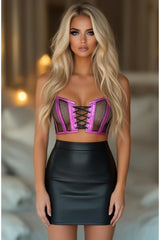 Daisy Corsets Lavish Fuchsia Holo & Fishnet Lace-Up Short Bustier Top