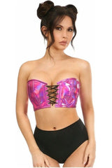 Daisy Corsets Lavish Fuchsia Holo Lace-Up Bustier Top