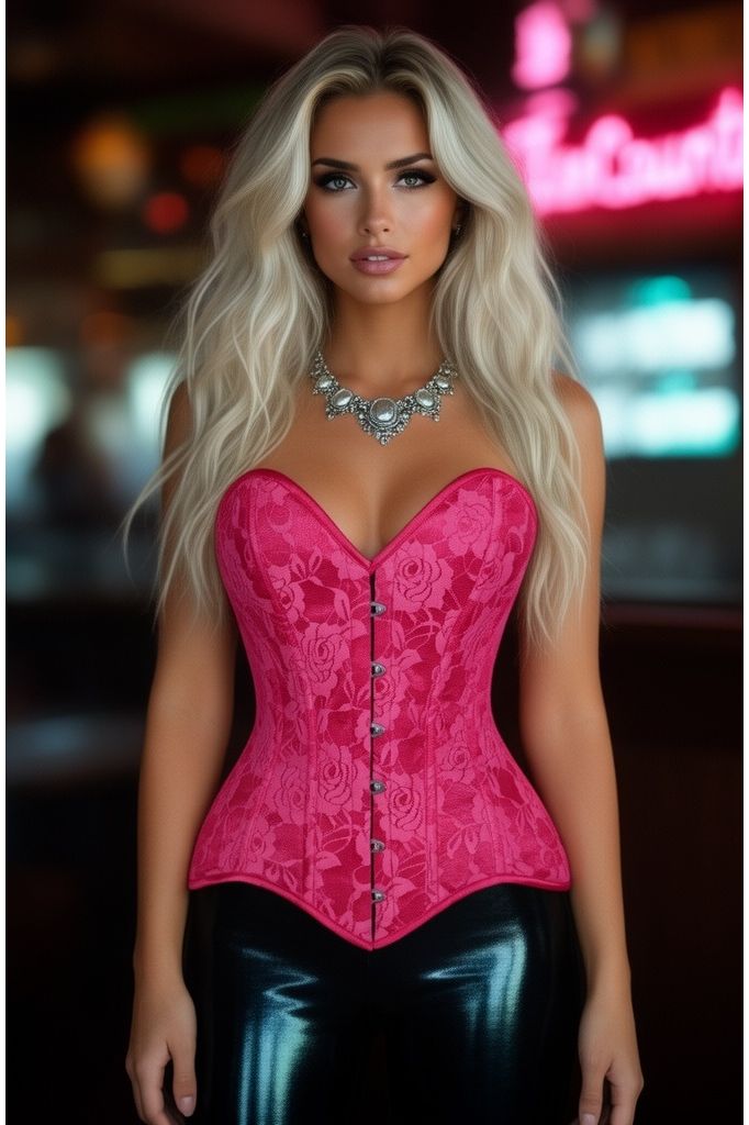 Daisy Corsets Lavish Fuchsia Lace Overbust Corset Sweetheart Neckline Busk Closure