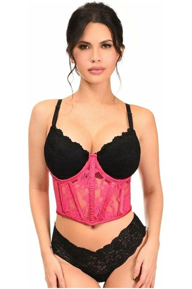 Daisy Lavish Fuchsia Sheer Lace Underwire Waist Cincher Corset