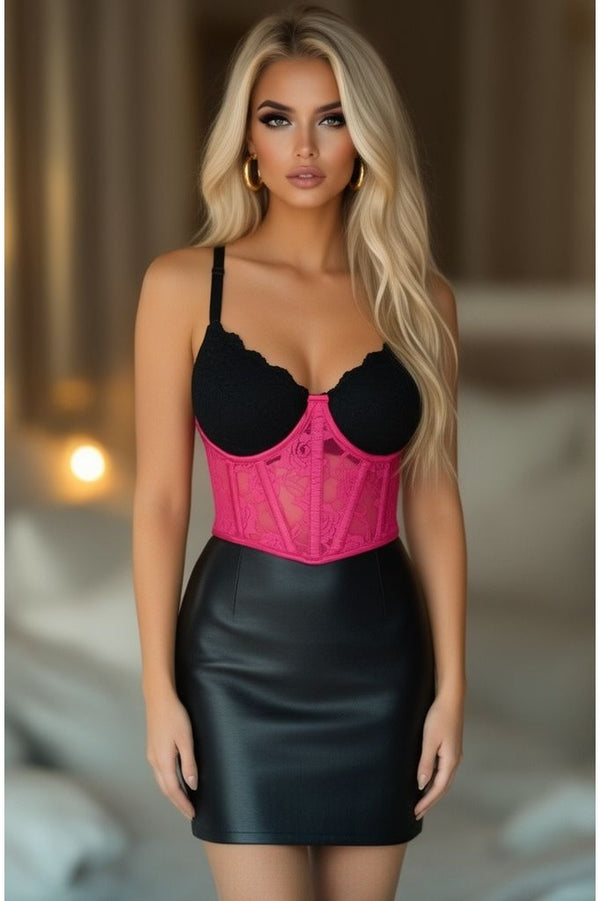 Daisy Corsets Lavish Fuchsia Sheer Lace Underwire Waist Cincher Corset