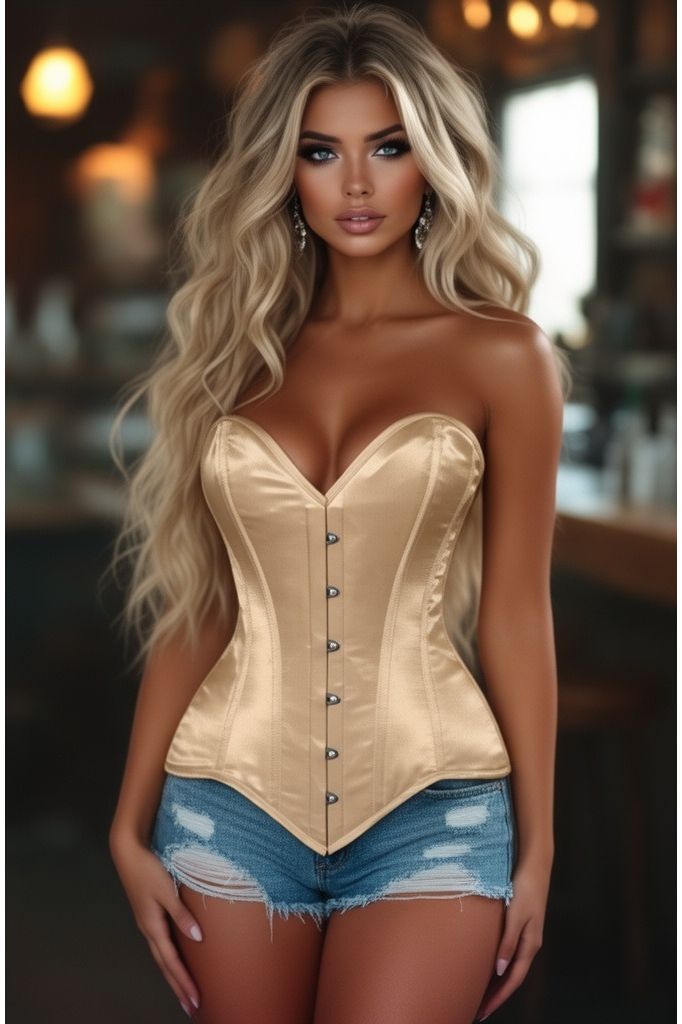 Daisy Corsets Lavish Gold Satin Overbust Corset Sweetheart Neckline Busk Closure