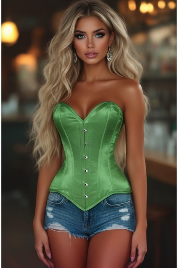 Daisy Corsets Lavish Green Satin Overbust Corset Sweetheart Neckline Busk Closure