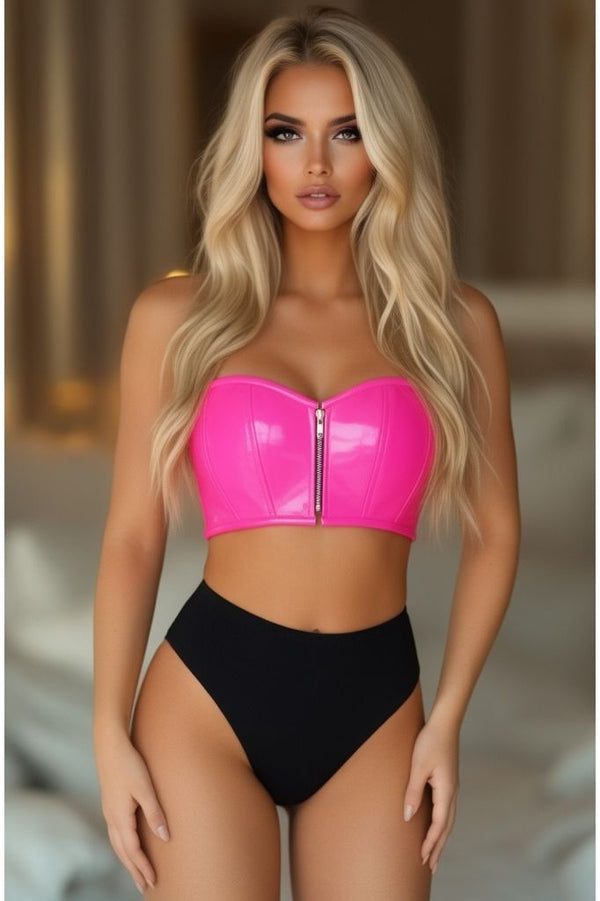 Daisy Corsets Lavish Hot Pink Patent Short Bustier Top