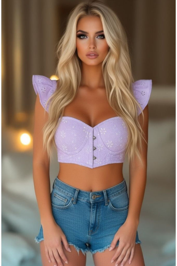 Daisy Corsets Lavish Lavender Eyelet Underwire Bustier Top w/Removable Ruffle Sleeves