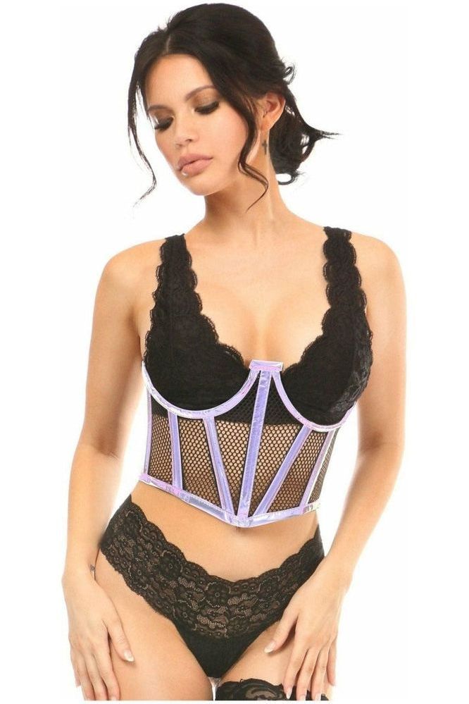 Daisy Lavish Lavender Holo & Fishnet Underwire Waist Cincher Corset