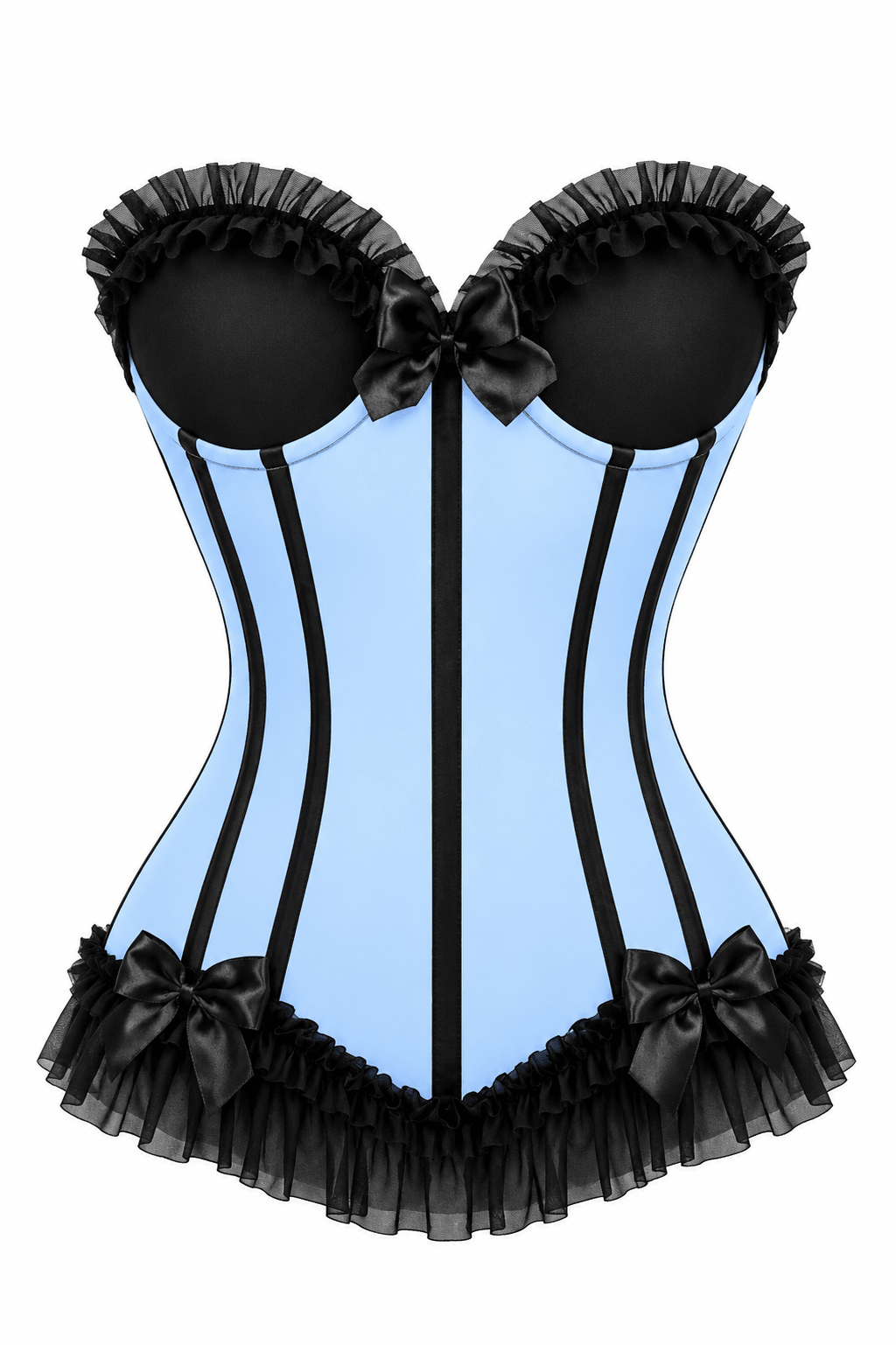 Daisy Corsets Lavish Lt Blue w/Black Lycra Hook & Eye Stretch Bustier Corset