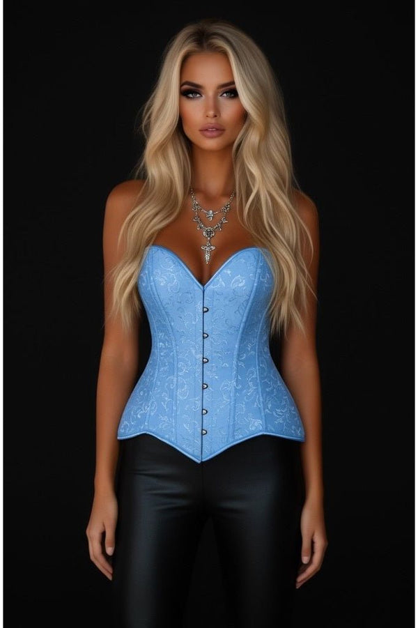 Daisy Corsets Lavish Lt Blue Brocade Overbust Corset W/Busk Closure